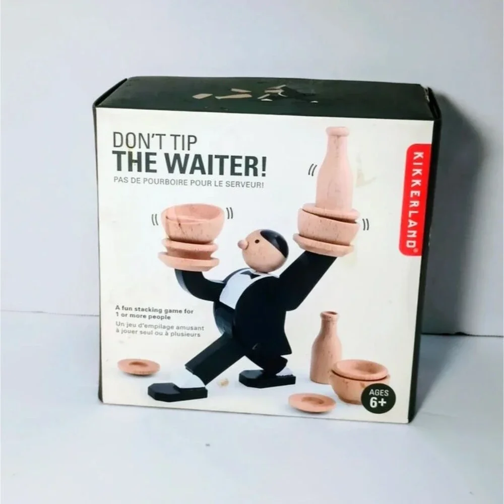 Kikkerland Don't Tip The Waiter Dexterity Wooden Stacking Game Family Montessori